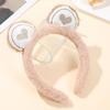 Hair Hoop Toothed Anti-Slip Plush Headband with Bear Ears Decor Fluffy Elastic Face Washing Makeup Hairband