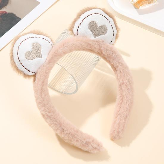 Hair Hoop Toothed Anti-Slip Plush Headband with Bear Ears Decor Fluffy Elastic Face Washing Makeup Hairband