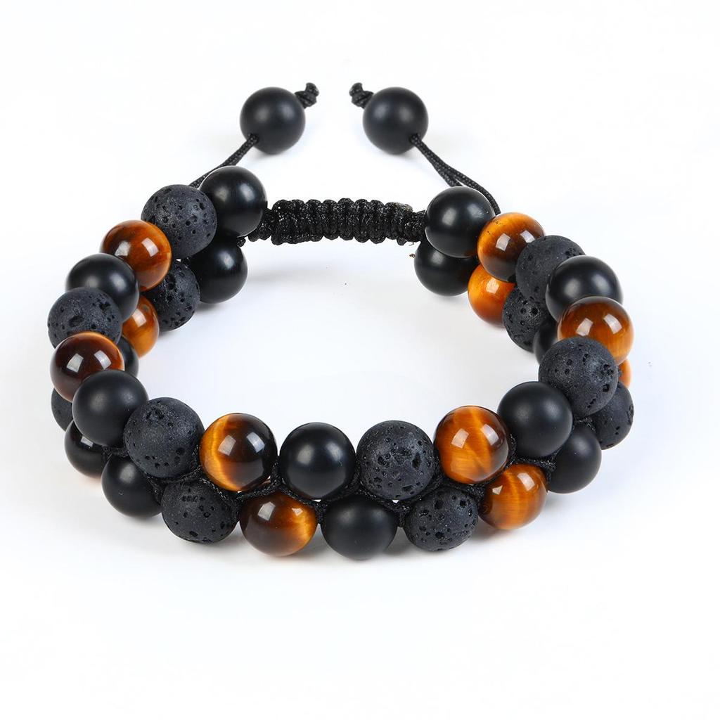 Tiger Eye, Green Pine Cat's Eye, Red Pattern Obsidian, and Green Ghost Natural Stone Woven Bracelet