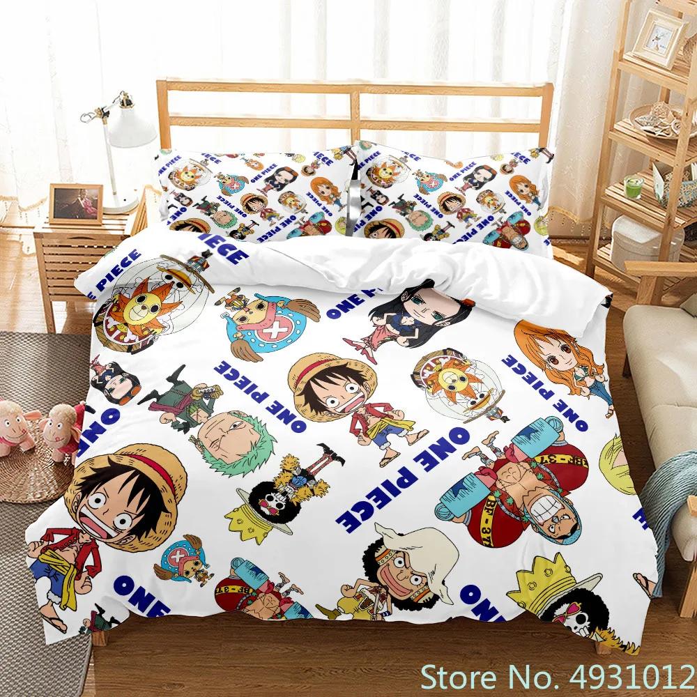 One Piece Luffy Boy 3Pcs Bedding Set Quilt Cartoon Duvet Cover Pillowcase Bedclothes Children Kids Boy Bed Bedroom Set