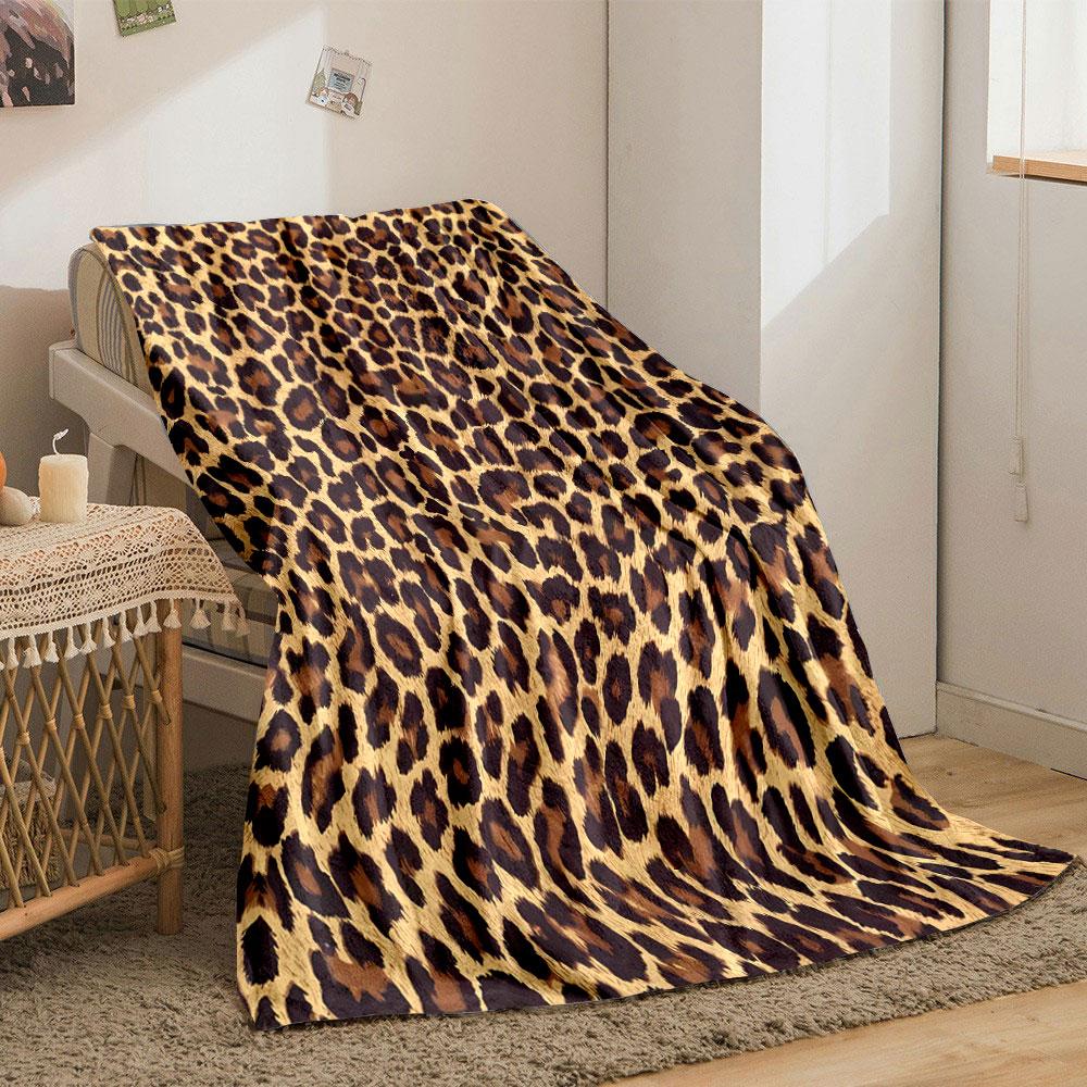 Leopard-style Pattern with Dark Irregular Spots On a Golden Background. for All Seasons Blanket Lunch Break Throw Gift