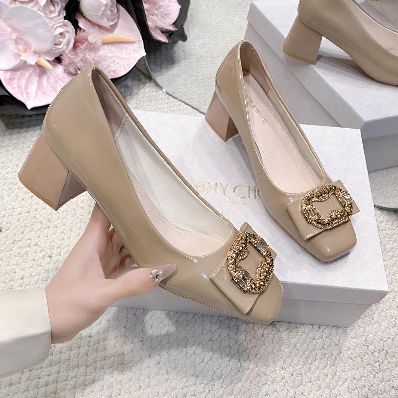 Fashion 3cm Heels Comfortable High-Heeled Shoes Roman Style Shallow Mouth Square Toe Sandals Ladies 2025 Mary Jane 5cm Casual Crystal Re
