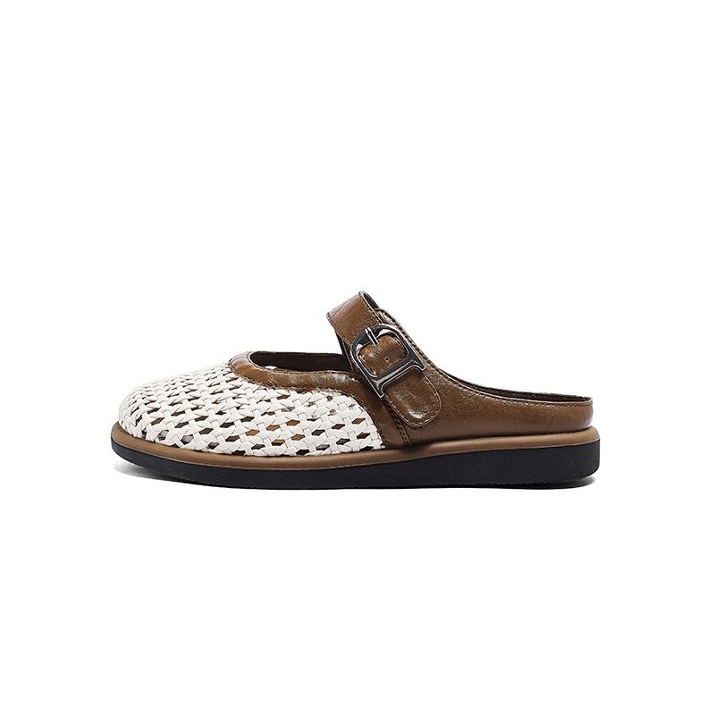 Augustine Baotou Slippers Women's 2025 New Summer Wear Woven Skirt Flat Bottom One Pedal Cool Slippers