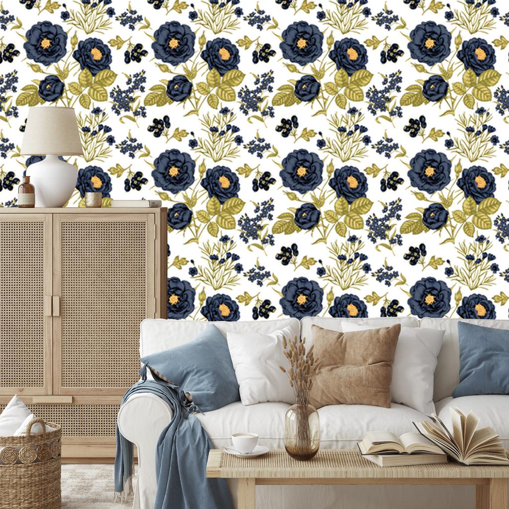 Roses, peonies and leaves wallpaper for living room and bedroom 50x1000