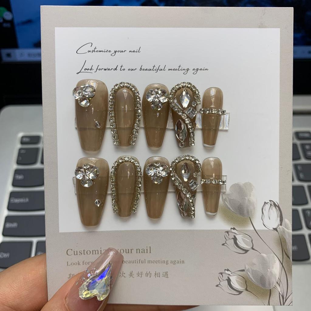 10pcs/set Purely Handmade Wearable Nails Removable Nail Art French Simple False Nails Finished Long and Short Nails