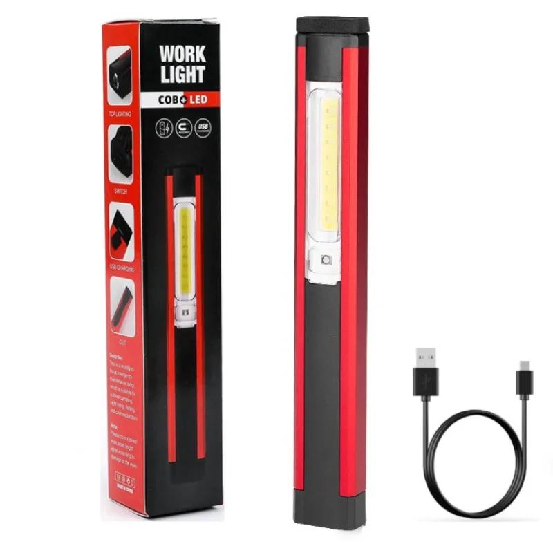 Powerful COB LED Flashlight Magnetic Work Light USB Rechargeable Inspection Light with Side Light Built-in Battery