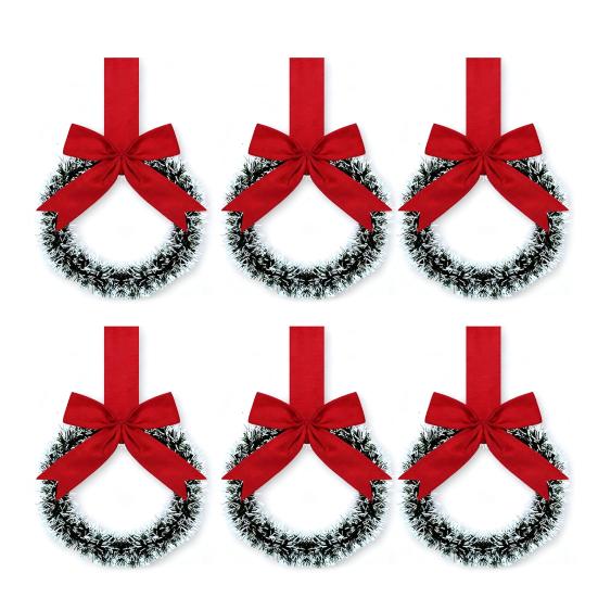 Mini Christmas Cabinet Wreaths 5.1 Inch Small Kitchen Xmas Decor with Red Ribbon Bow Plastic Rattan Fabric Window Door Office Holiday Decoration
