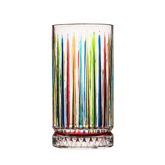 Bicchiere Colorato in Vetro Dipinto a Mano, Tumbler da Whiskey Inciso a Strisce, Bicchieri da Liquore Vintage per Home Bar Festa