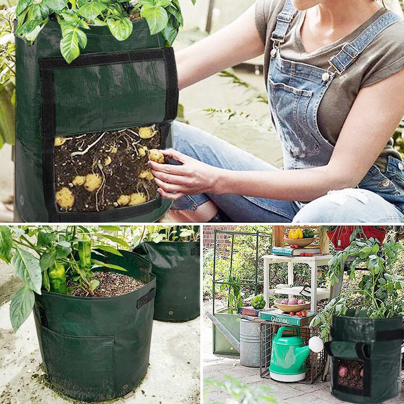 3-10 Gallon Potato Grow Bags with Flap Window Garden Planting Bag with Handles Thickened PE Pots for Tomato Vegetable Fruits