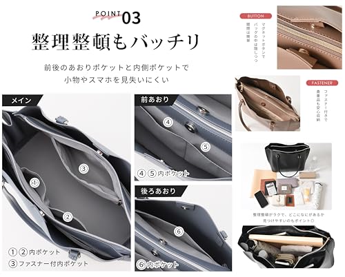 HoneysBagTote BagWomensCommuteLightweightLarge CapacityShoulder CarryOfficeLeather-likeSynthetic LeatherKey HookLightweight A4 Tote