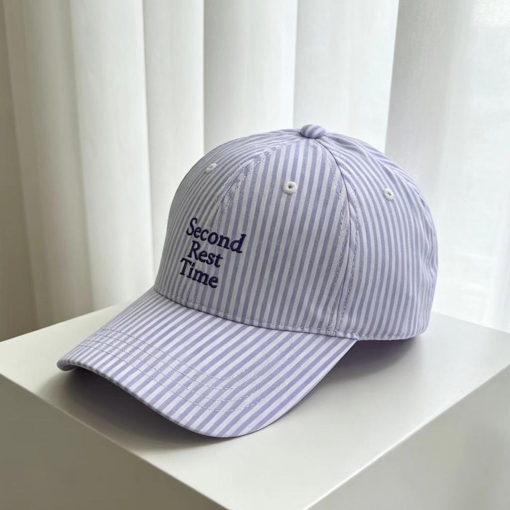 Fresh striped solid color baseball cap for women, spring/summer embroidered letters, face-enhancing small sunshade sun protection baseball cap