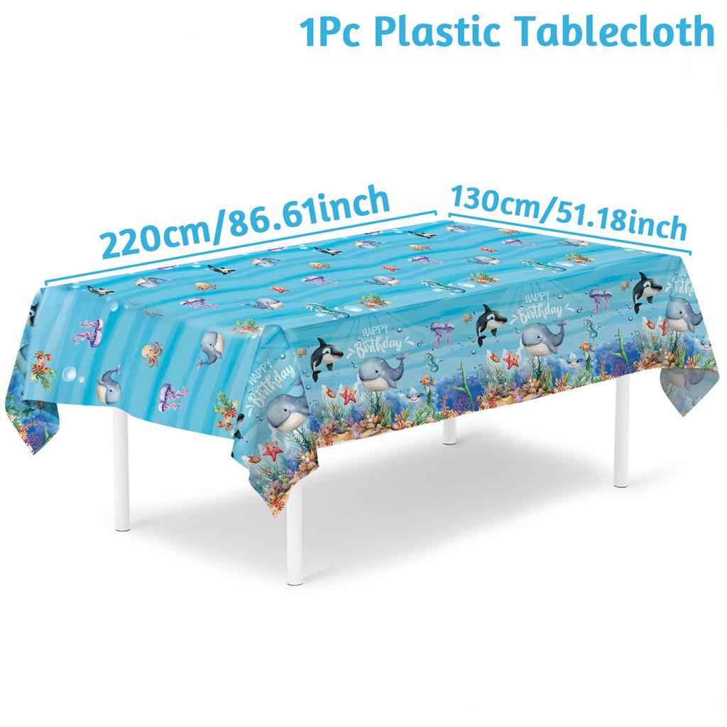 Ocean Animal Disposable Tableware Tablecloth Background Candy Bags Birthday Party Decor Kids Gift Under The Sea Party BabyShower