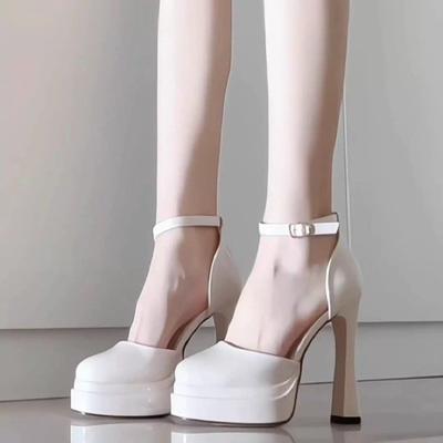 Mode Damenmode Schuhe mit schlanken Absätzen Frühling Neu Runde Zehenpartie Tiefer Ausschnitt Dicke Sohle Rutschfest Verschleißfest Hohe Absätze