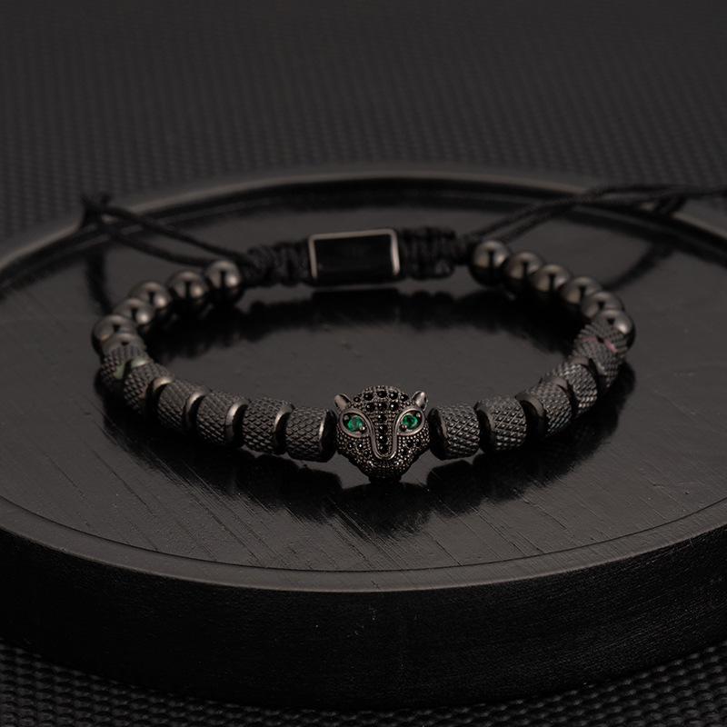Men's Adjustable Braided Hip Hop Bracelet with Retro Copper Crown, Pineapple Beads, and Vacuum-Plated Titanium Steel.