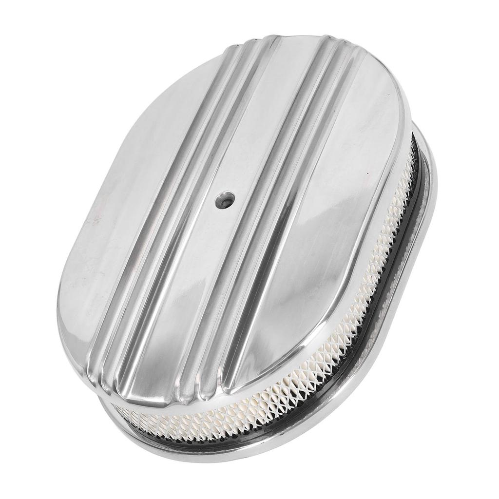 12 tums luftrenare Oval Halvfenad Polerad Aluminiumlegering Passar för 5 1/8 tums Förgasare Bil Ovalt Luftfilter 12 tums Bil Luftfilter
