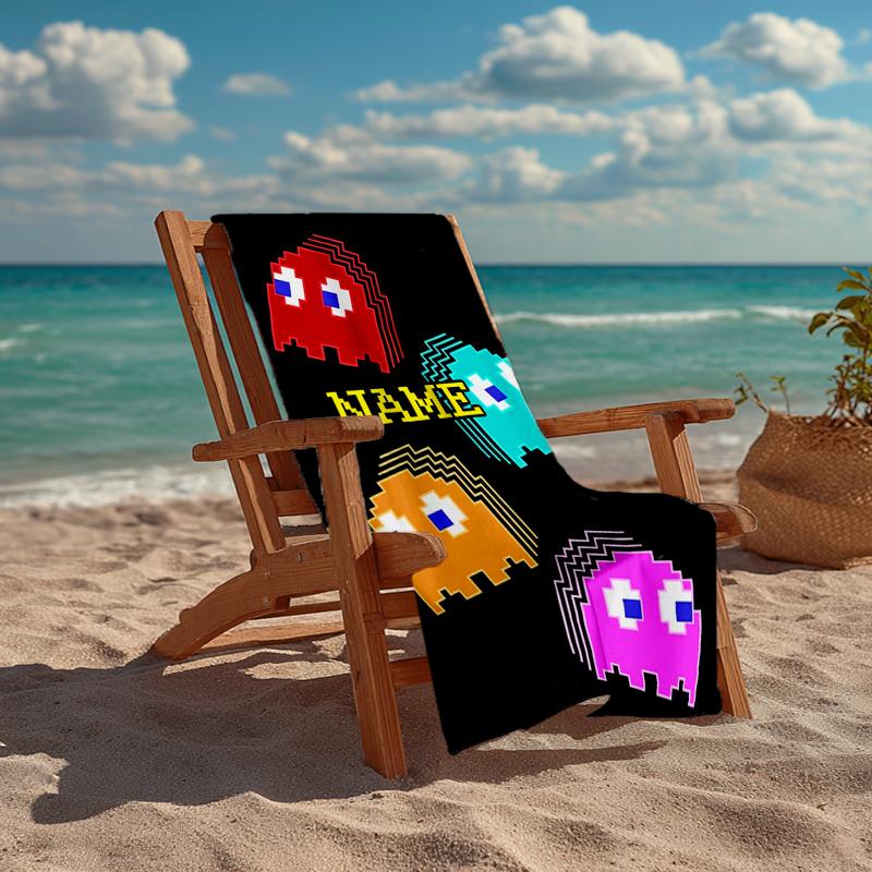 Custom Name Ultra-Soft Beach Towel with Pac-Man Theme,Ideal for Pool - Camping, Diving - Perfect Travel Essential, Vibrant Beach Towel.