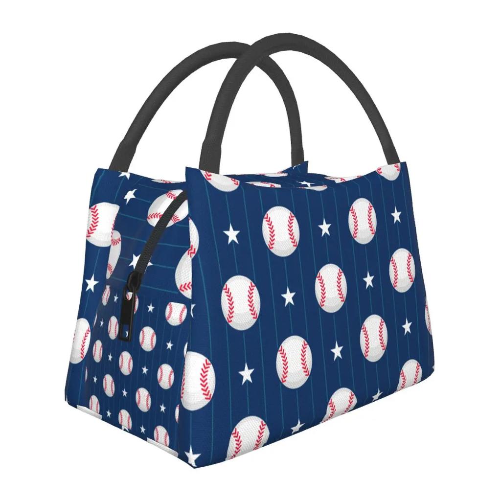 Lunchtassen met Baseballthema Design Accessoires Draagbare Geïsoleerde Canvas Koeltas Bal Sterspeler Thermische Picknick Draagtas Vrouwen