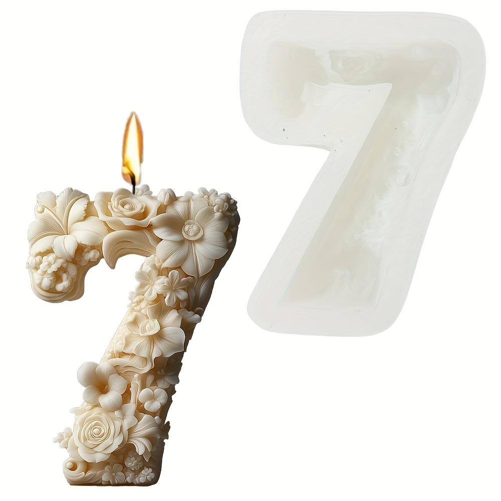 2D Number 7 Shape Candle Silicone Mould Arabic numerals 3 Resin Mold Peony Flower Relief Digital Shape Rose Flower Gypsum Molds