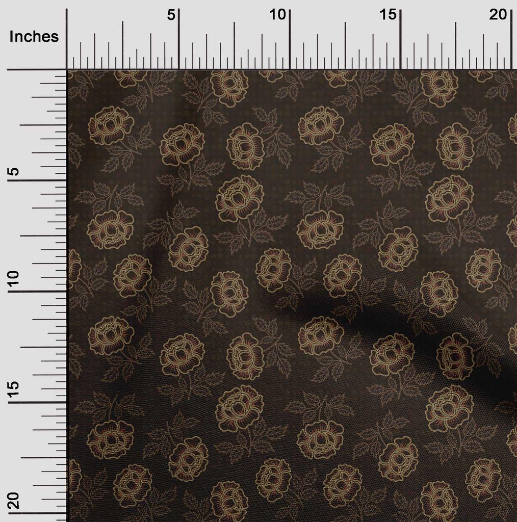 oneOone Cotton Flex Brown Fabric Dotted Floral Dress Material Fabric Print Fabric By The Yard 40 Inch