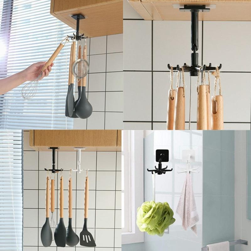 360 Rotating Folding Hook Self-Adhesive 180 Degrees Vertical Flip Hook Waterproof Utility Hook for Home Bathroom Kitchen Office Towel