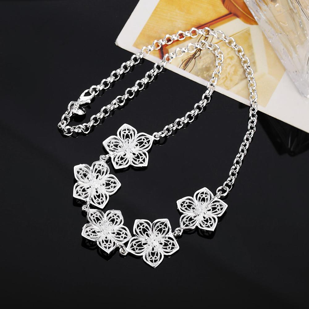 925 Sterling Silver Five Flower Necklace Wedding Fashion Jewelry