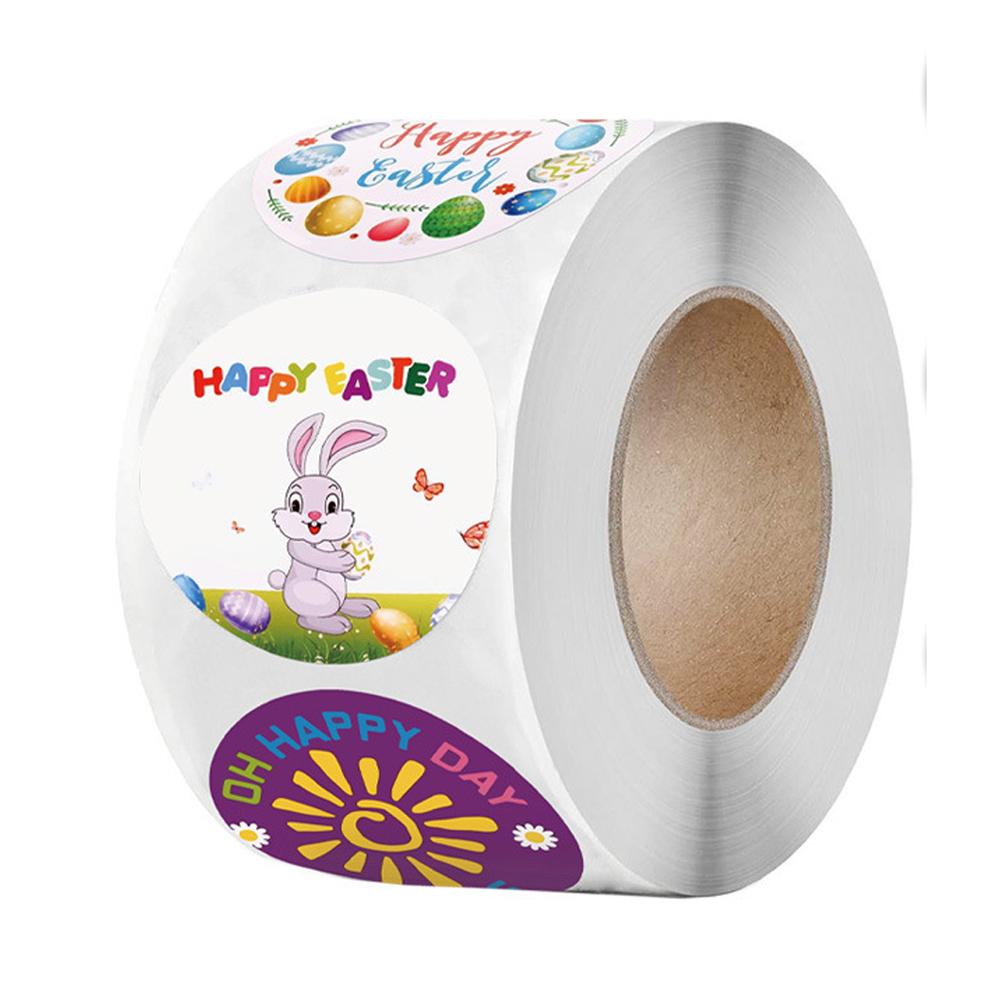 Happy Easter Paper Sticker 50-500pcs Cake Baking Seal Self Adhesive Sticker Labels Easter Party Gift Bag Box/Envelope Decoration
