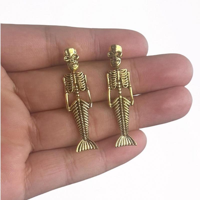 European & American Gothic Mermaid Skull Earrings for Halloween