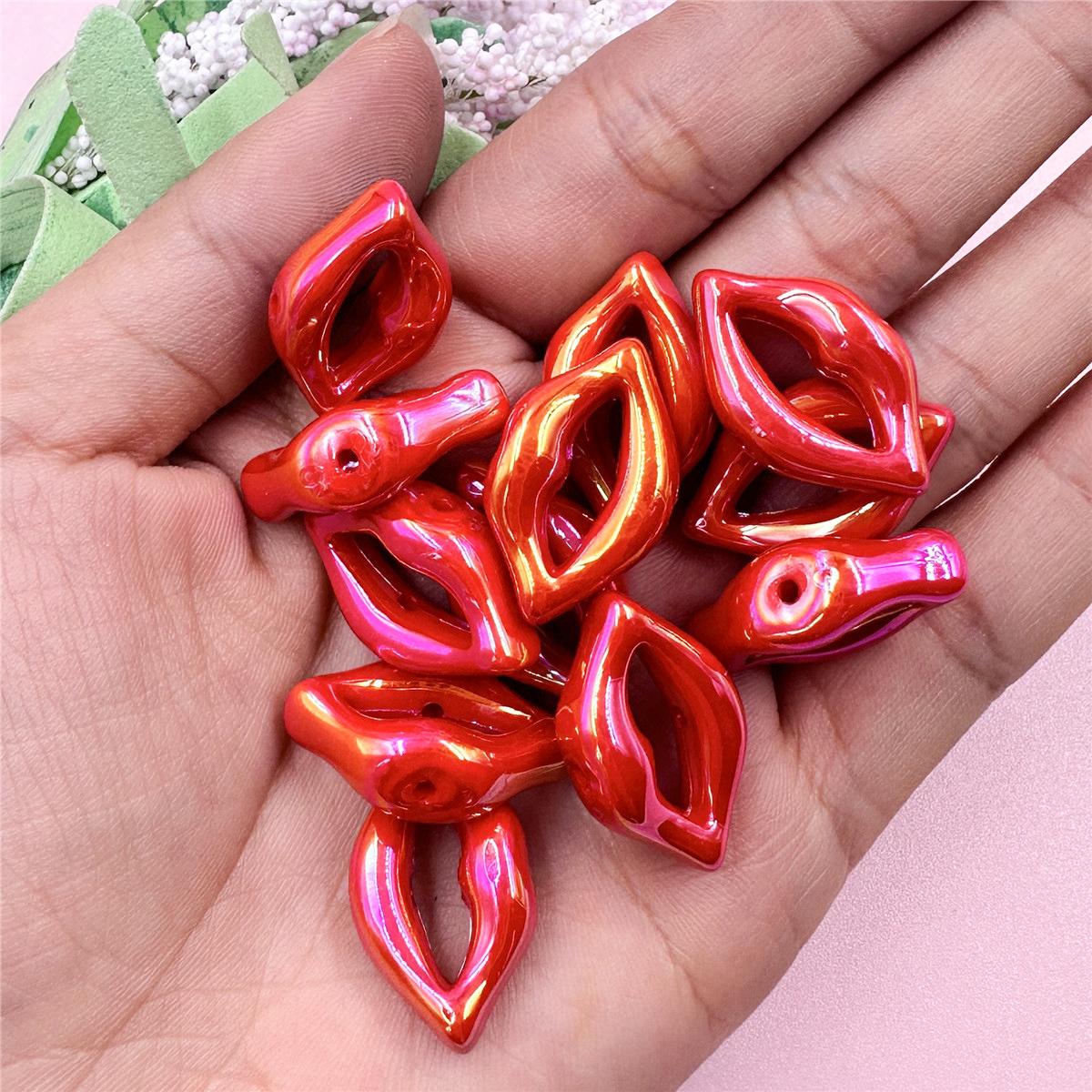 

Браслет, 20 шт./упак., принт для губ, перфорированные акриловые бусины с вертикальным отверстием, 15,4*25,3 мм, аксессуары, аксессуары для самостоятельного изготовления, красочные красный