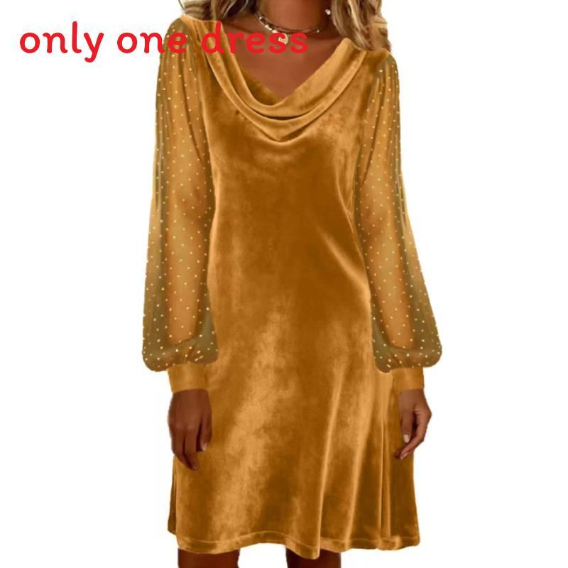 Polyesterlong Sleeve A Line Dress With Sequins For Casual Wear