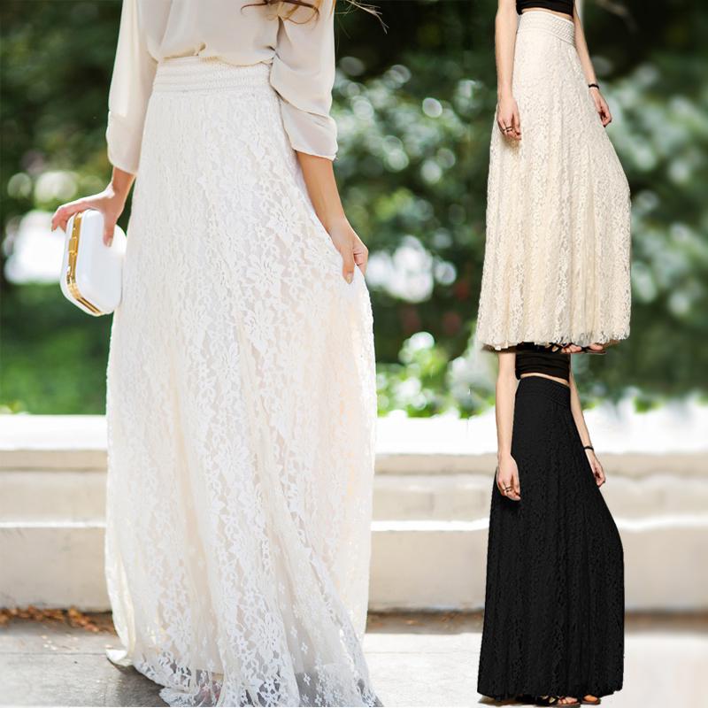 Women Long Wedding Maxi Beach Full Pleated Skirt Fashion Lace Tulle Boho Elegant Dress Summer S-XL
