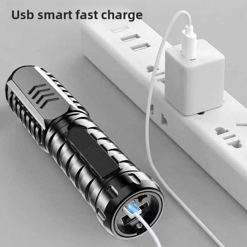 LED Starke Licht Taschenlampe USB Lade Mini Tragbare Super Helle Langstrecken Außen Beleuchtung