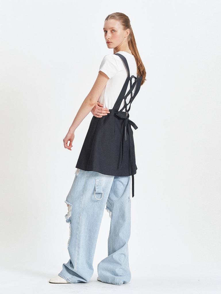 Tuomio Apron-Like Mini Dress [Charcoal]