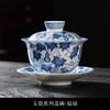 Jingdezhen Ercai Gaiwan Blue And White Porcelain Hand-Painted Fulu Picture Tea Bowl Single High-End Ceramic Glaze Kung Fu Tea Cup
