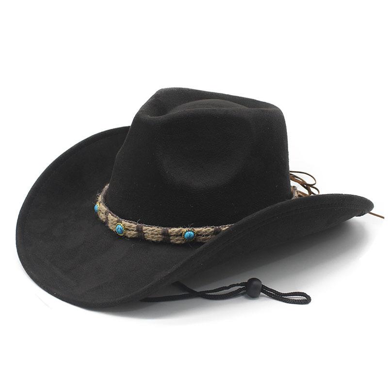 JYL TS DIY Windproof Cowboy Hat Unisex Suede Curved Brim Western Felt Hat
