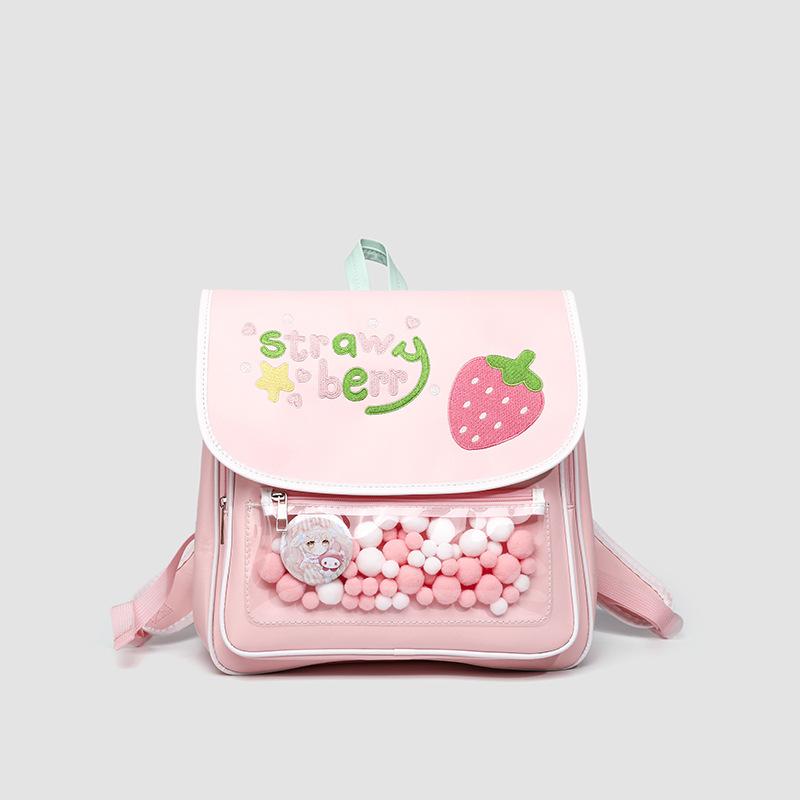 Schoolbag Unisex Kids College Style Ita Mochila Cute Letter Strawberry Transparent Mochilas Student Backpack School Bag Crossbady Bags For Woman
