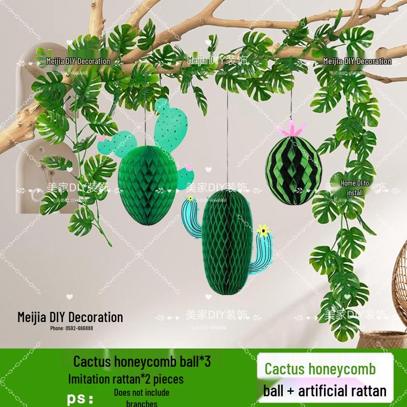 Spring Tropical Fruit Party Ceiling Decorations: Pineapple, Strawberry, Apple, and Grape Honeycomb Balls