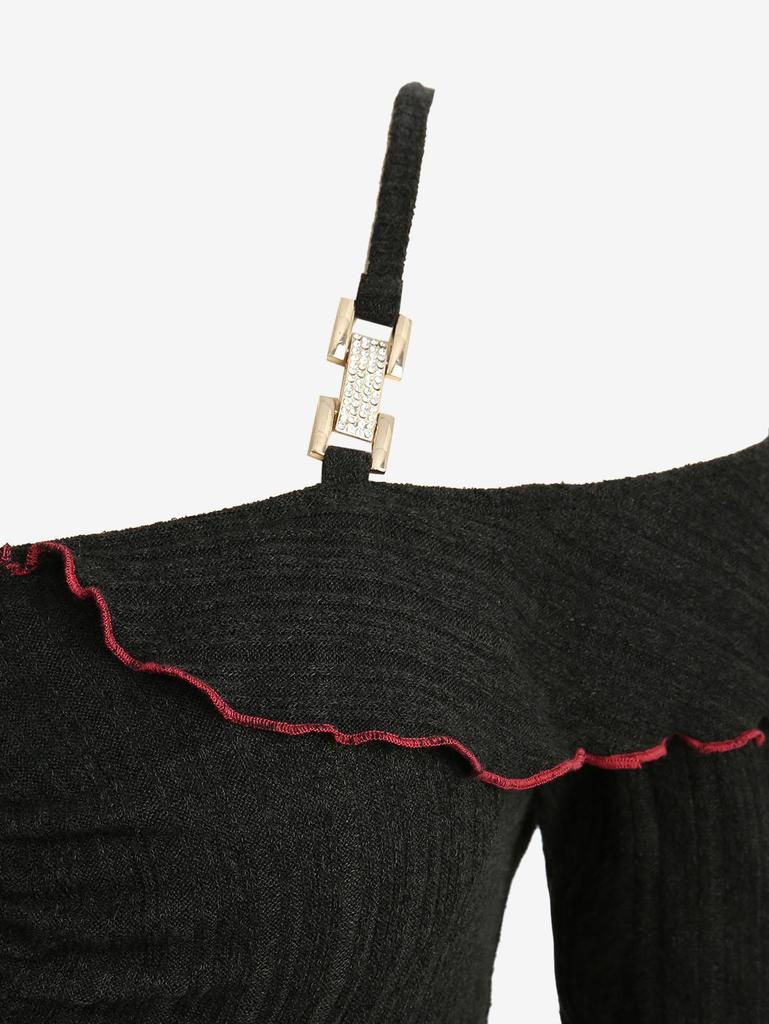 Rosegal Plus Size Ruffles Collar Full Button Ruched Ribbed Patchwork Long Sleeves Top