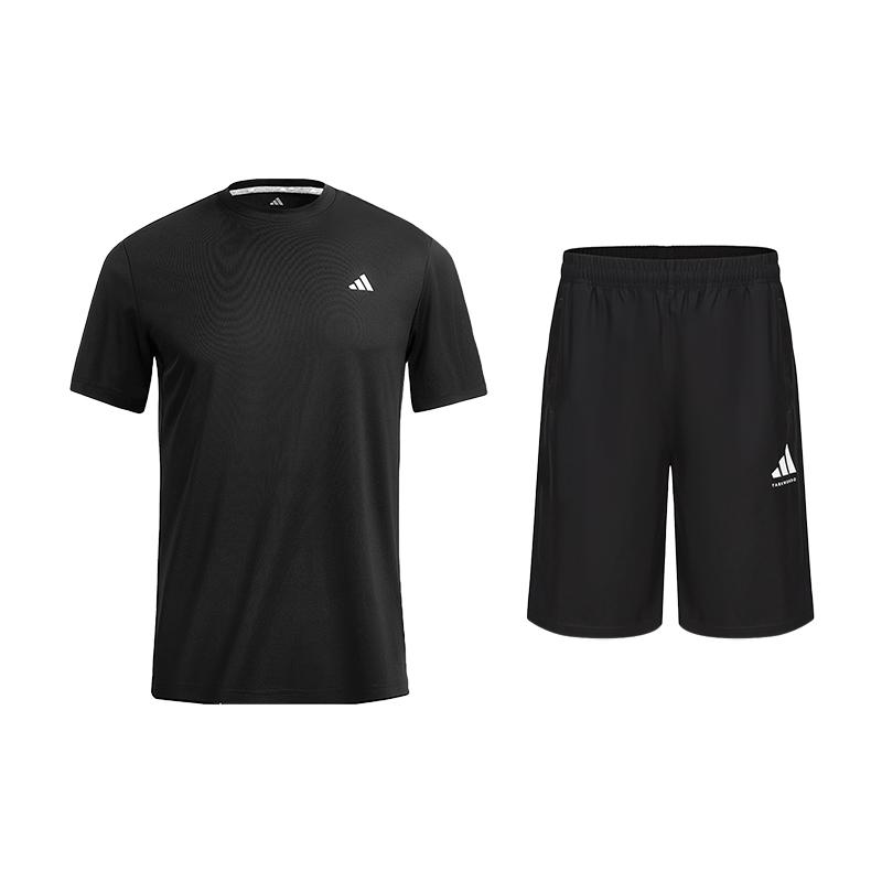 

Adidas Quick-Drying Breathable Solid Color Short Sleeve Versatile Shorts Classic Three Stripes Casual Sports Suit Men Sports Suit KC3741+S21ATMSH3T-BW S