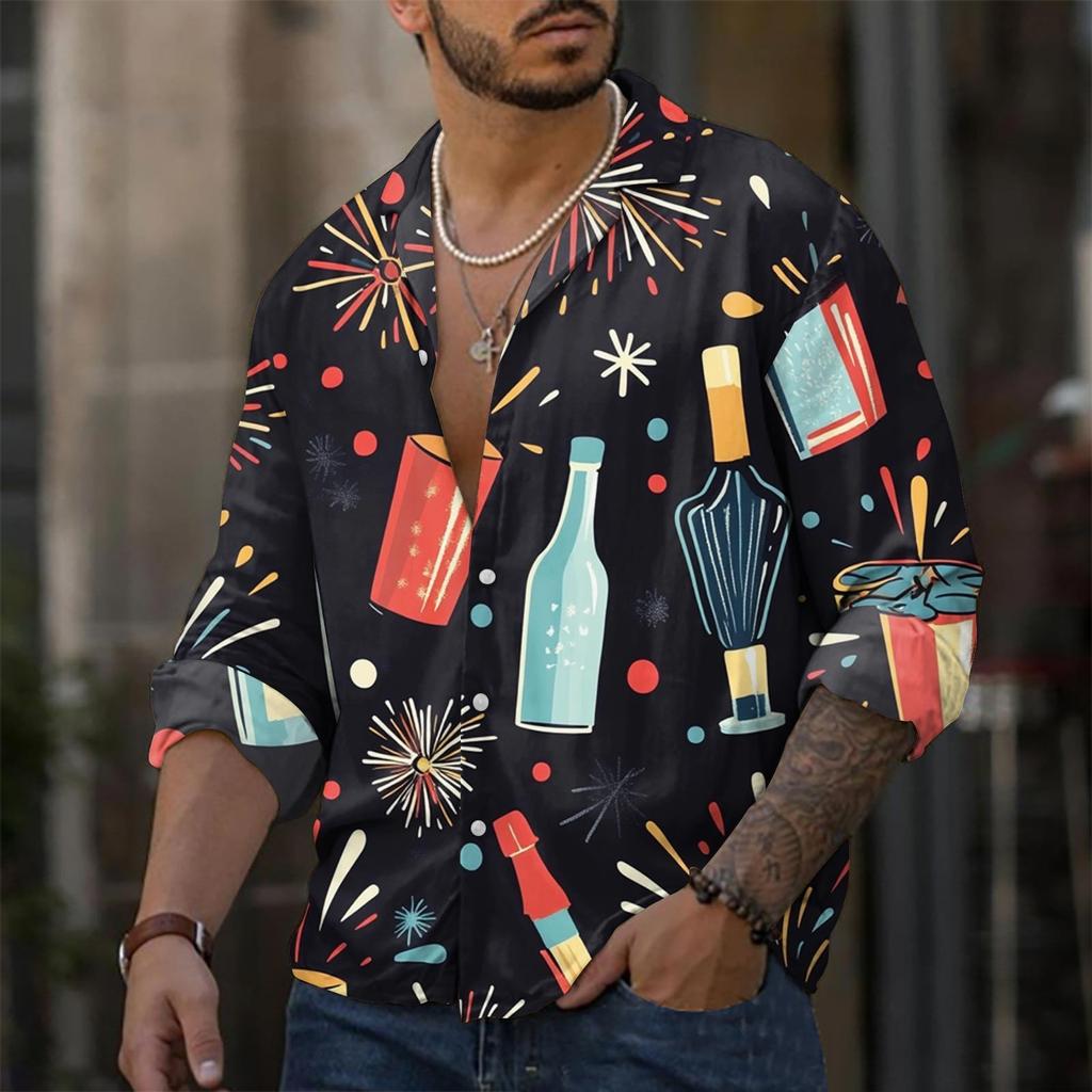 Men'S Casual Loose Fitting Long Sleeved Shirt Fashionable Lapel Shirt Top