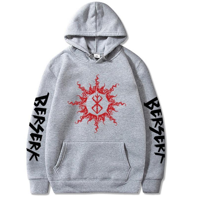Berserk Logotyp Hoodie Herr- och Dam- Harajuku Pullover Streetwear Unisex Toppar Oversize Höst Vinter Tröja