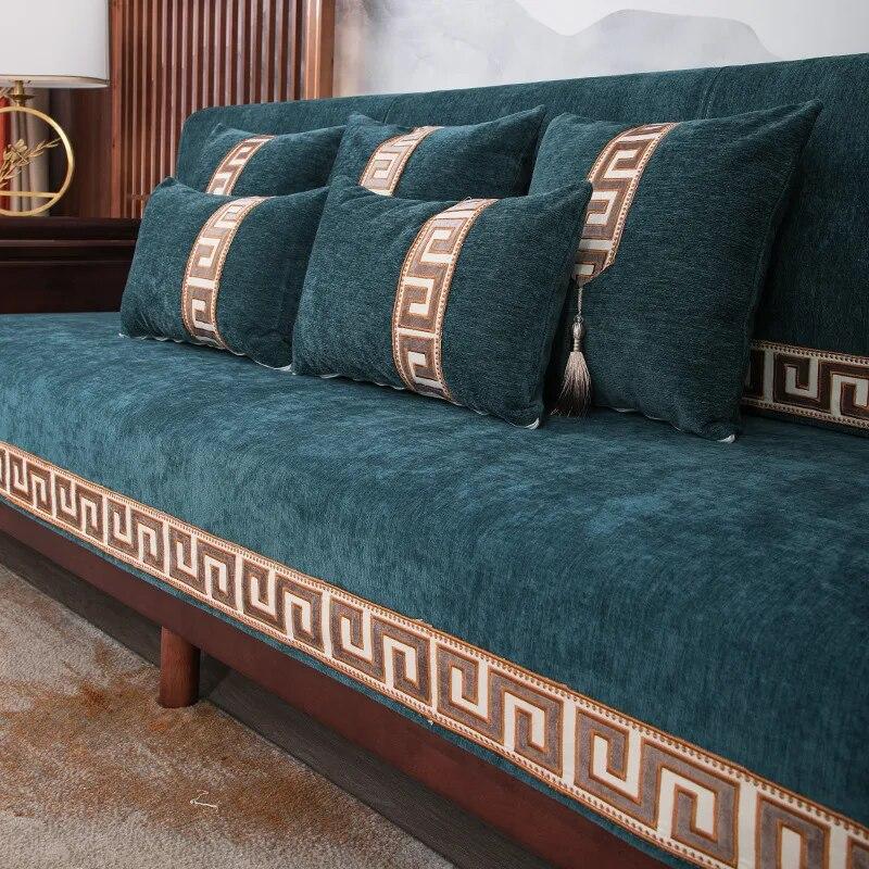 New Chinese Style Chenille Sofa Cushion Non-Slip Solid Sofa Covers for Living Room Universal for All Seasons Sofa Cover Armchair