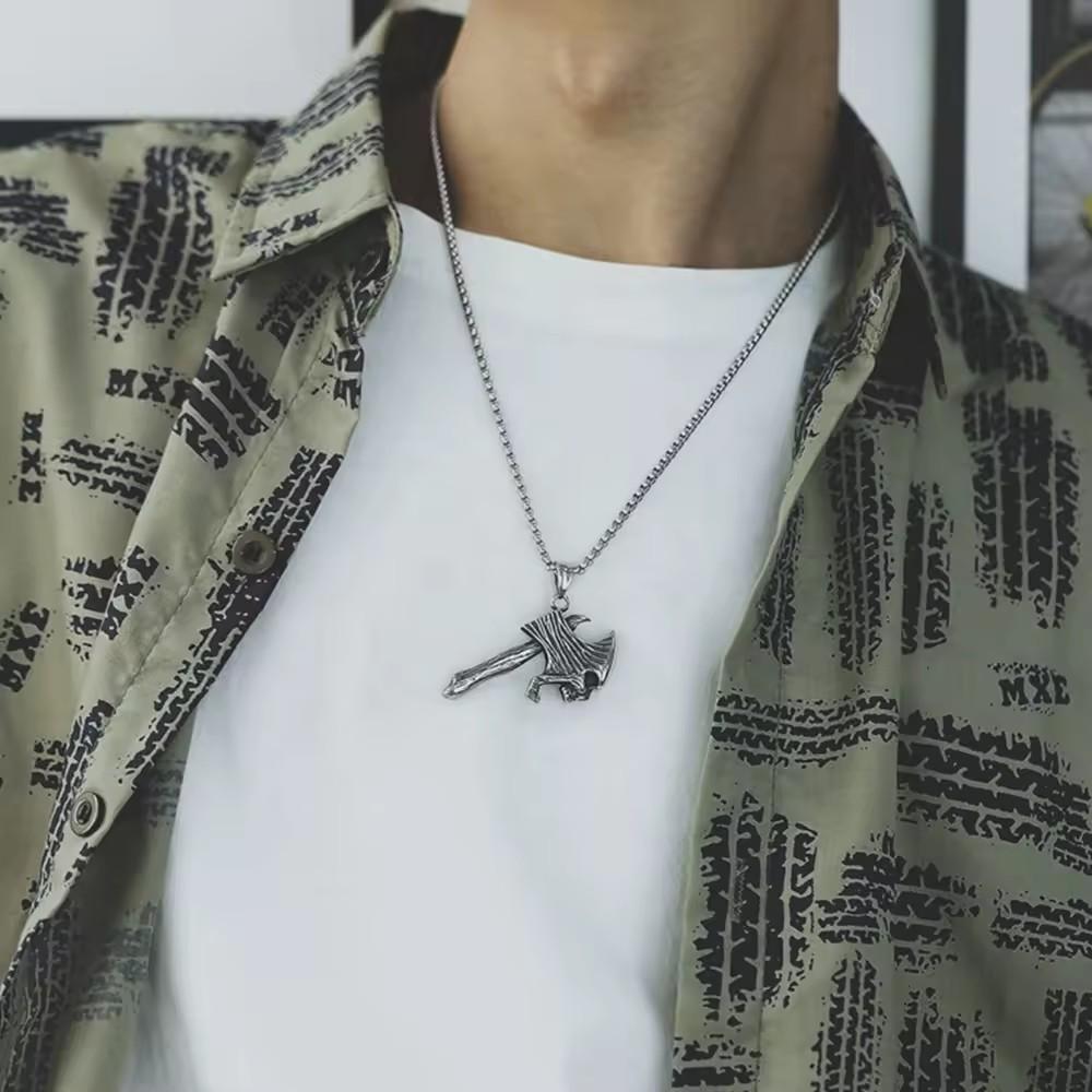 R Hip-hop Retro Titanium Steel Necklace Ghost Head Ax Necklace Titanium Steel Pendant Tomahawk
