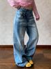 Unisex Retro Distressed Washed Wide-Leg Jeans with Clean Fit Design