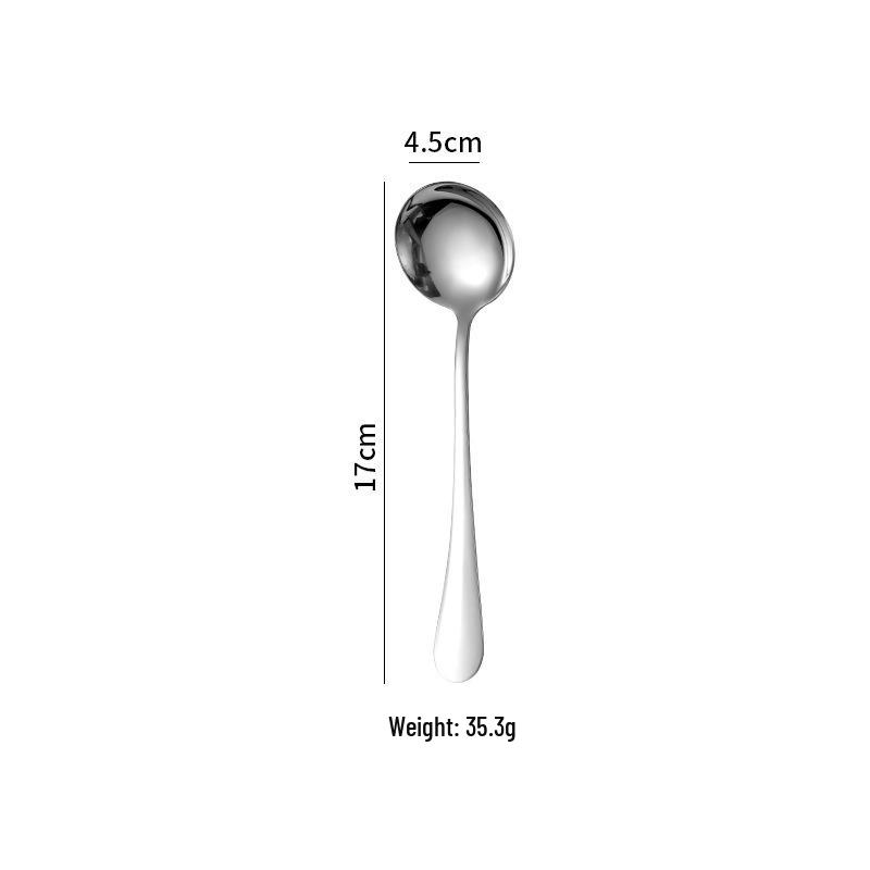Stainless Steel Long Handle Soup and Dessert Spoon, Round and Thickened for Household Use