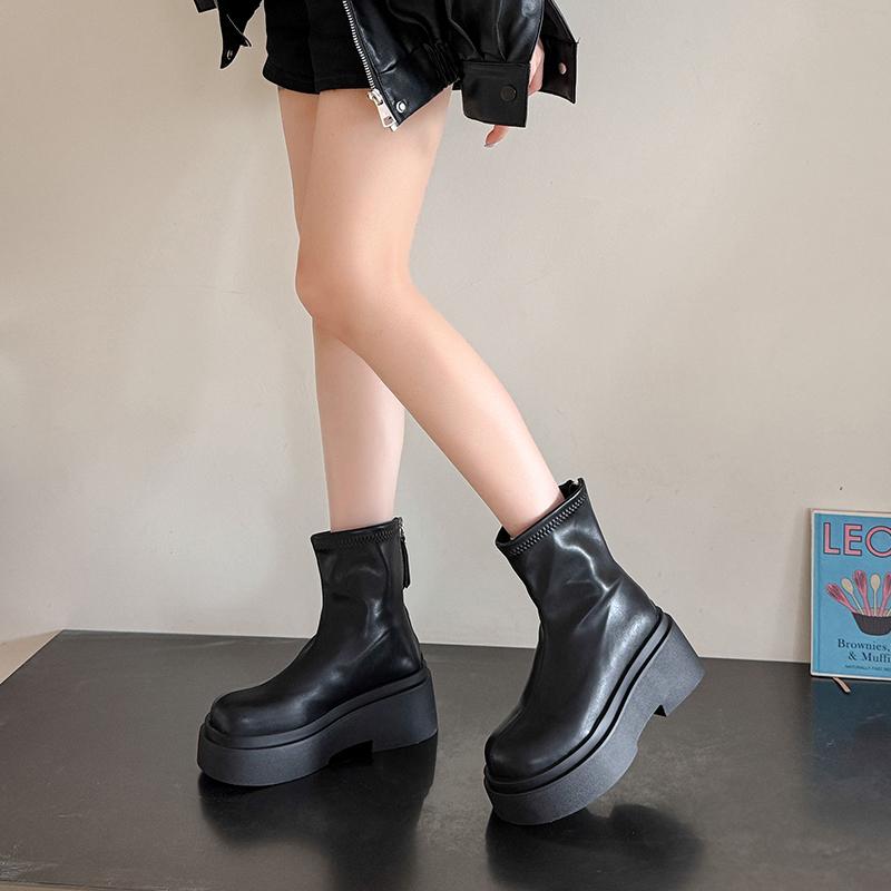 2026 Black Ankle Boots for Women Platforms Shoes Fall Round Toe Punk Shoes Chunky Heeled Ladies Boots Back Zipper Boots Feminina