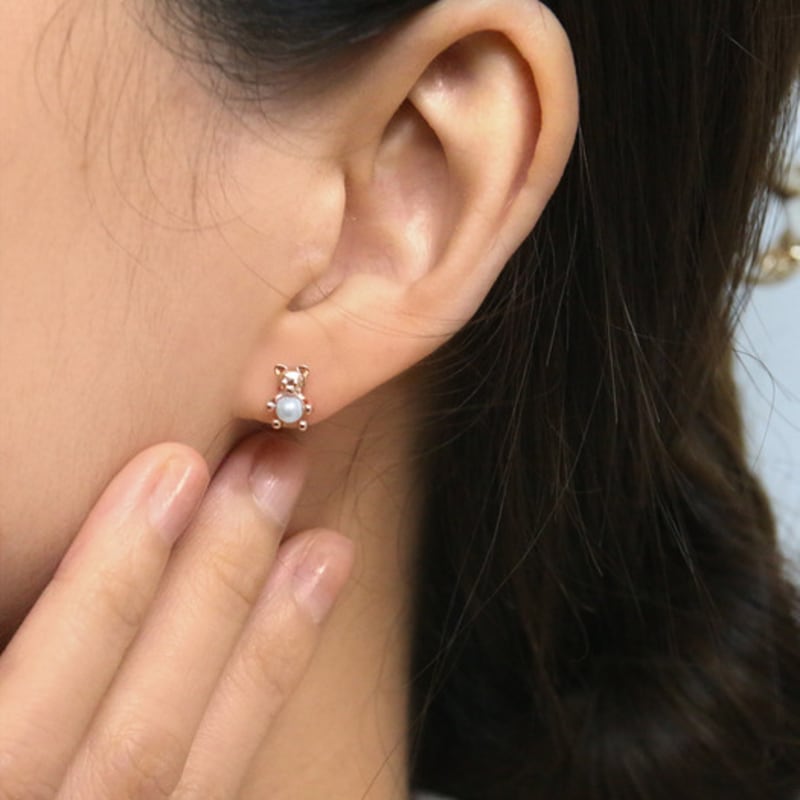 MIMIMIN Freshwater Pearl Inner Conch Tragus Outer Cut Earlobe Bear Piercing PEARL BEAR (14k gold)
