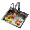 Suporte para Pia de Cozinha Pia Preta de Embutir Lava-louças Aço Inoxidável Cuba Única Conjunto Combinado de Torneira Estação de Trabalho de Canto