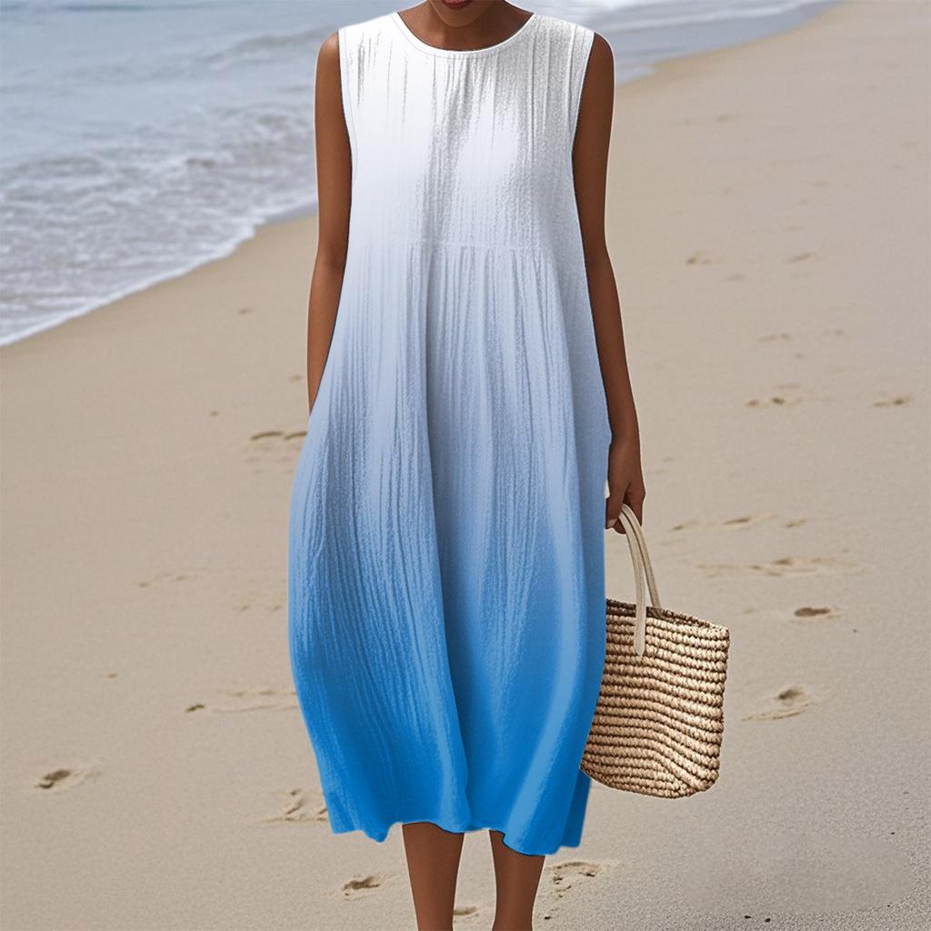 Women's Fashion Casual Sleeveless Round Neck Gradient Elegant Temperament Dress