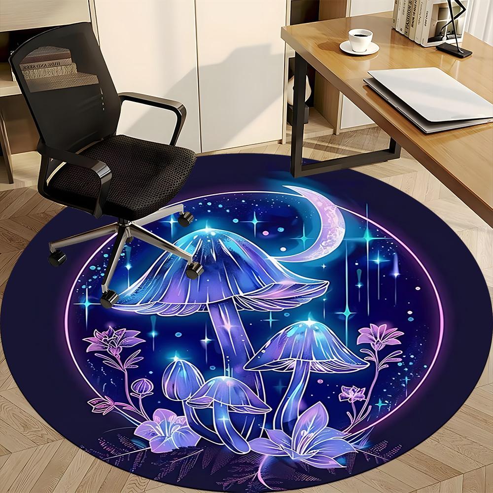1PC Mushroom Fantasy Office Round Area Rug, Mat Suitable For Office, Under Office Chairs Bedroom Living Room Home Decor, Room Deco