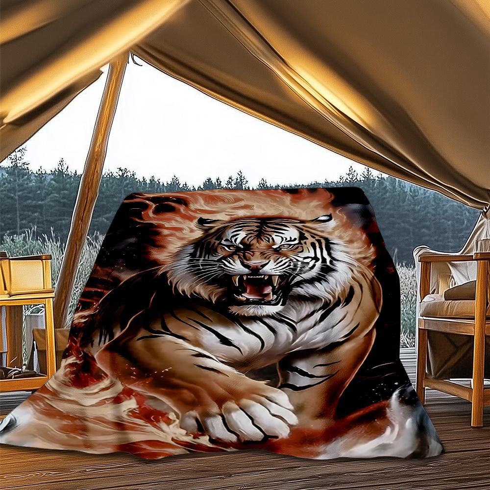 1pc Tiger Flame Design Print Outdoor Blanket, Lightweight Polyester,